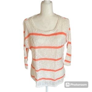 Sonoma Life + Style Orange Striped Open Knit Top Size S